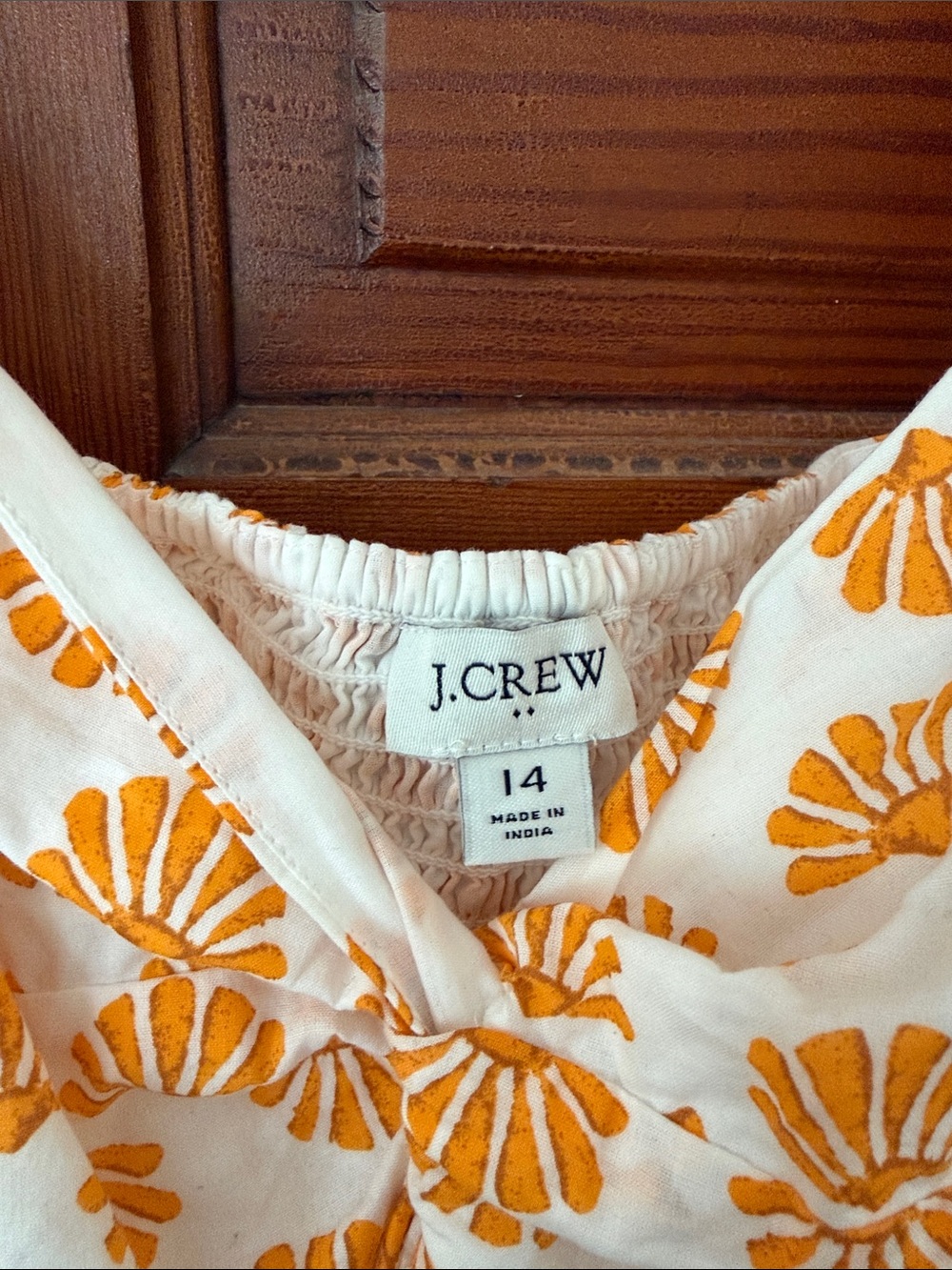 J. Crew Cream Midi Dress with Orange Shell Print - Picture 2 of 4